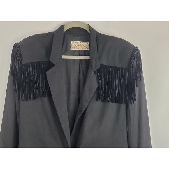 Vintage American Trendsetter Black Western Fringe Sports Coat Jacket Size 10 - Picture 2 of 9